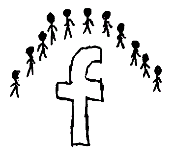 Das Facebook-f mit herumstehenden Strichmännchen